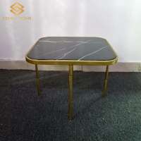 Natural Square Black Marquina Marble Coffee Table with Gold Metal Legs for Living Room