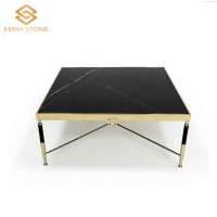 Modern Square Coffee Table with Real Black Marble Top and Black/Gold Metal Legs