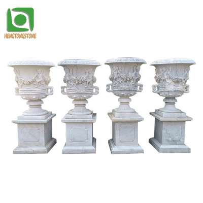 Hand Carved Garden Children Statue White Stone Planter