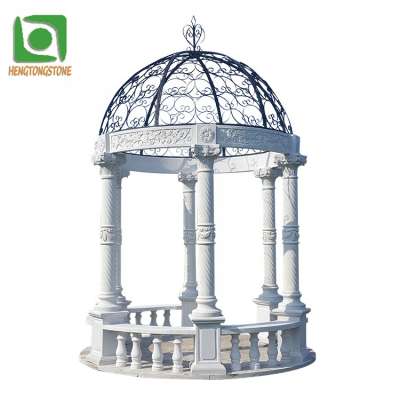 Iron Hat Marble Spiral Column Wedding Pavilion For Garden