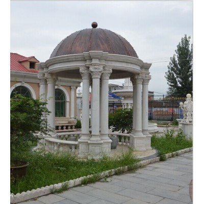 Outdoor Ornamental Natural Stone Gazebo with Metal Roof