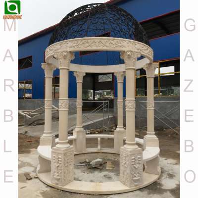 White Marble Gazebo with Stainless Steel Roof