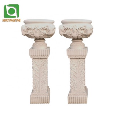 Wholesales Garden Decoration Stone White Marble Carving Planter